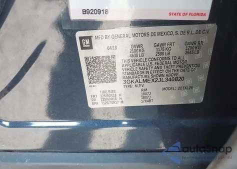 2018 GMC Terrain Sle из США, поврежденный, VIN 3GKALMEX2JL340820